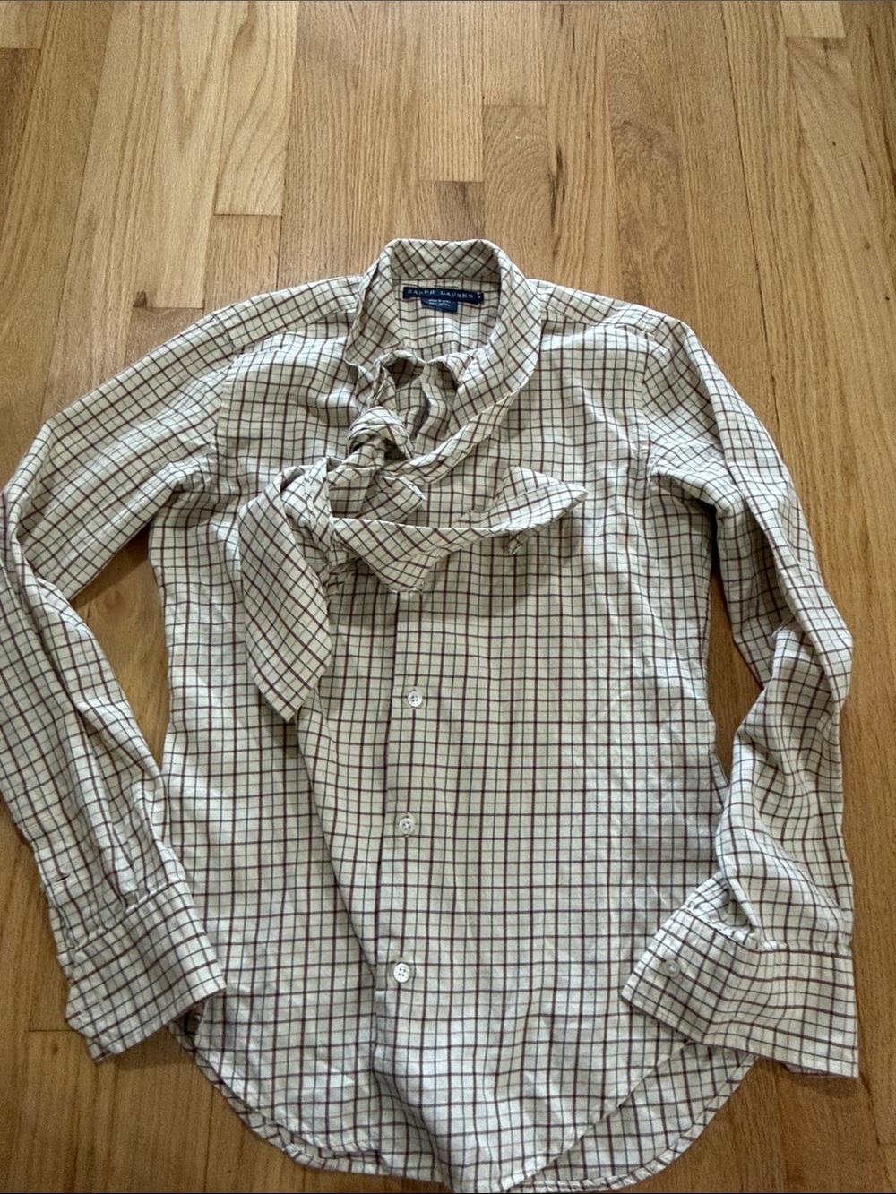 Ralph Lauren Cotton Bow Checkered Plaid Blouse Sz 4